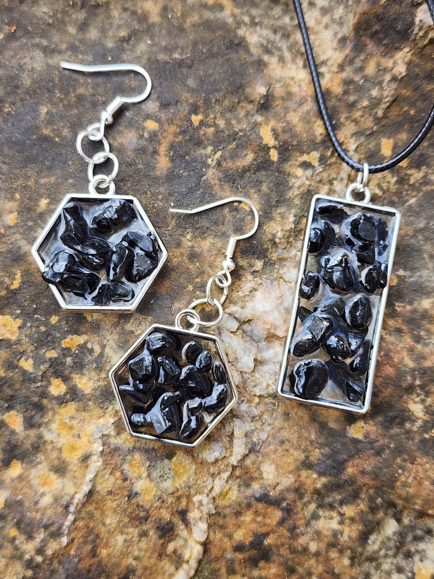 "Black as Glass" Necklace and Earring Set