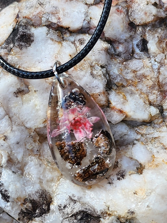 "Pretty in Pink and Hickory" Teardrop Necklace