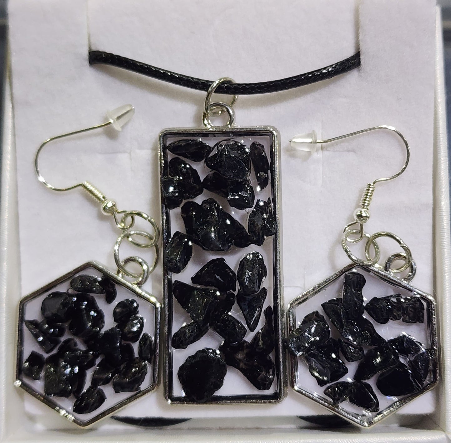 "Black as Glass" Necklace and Earring Set