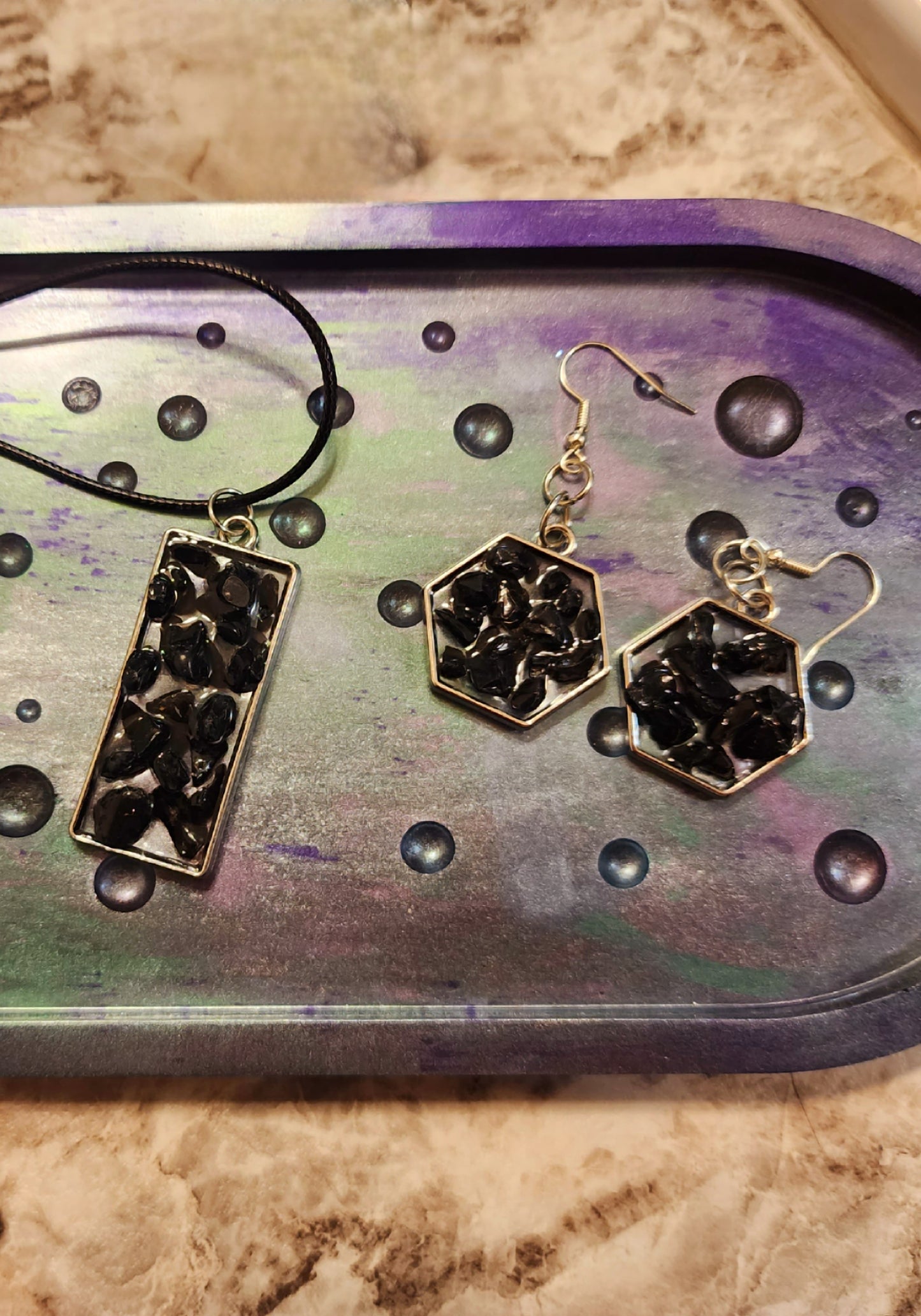 "Black as Glass" Necklace and Earring Set